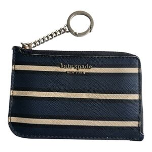 Kate Spade Womens Cameron Black Beige Saffiano Leather Keychain Card Wallet